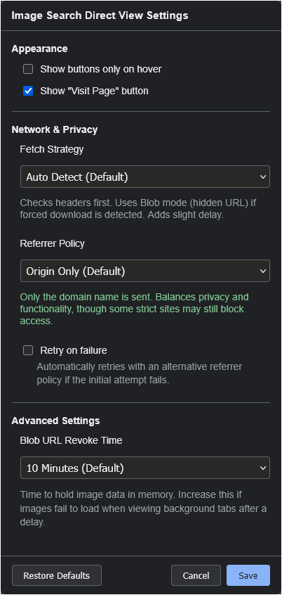 Settings Panel