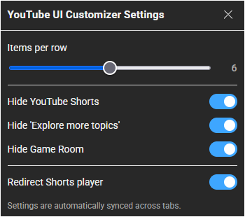 Settings Panel